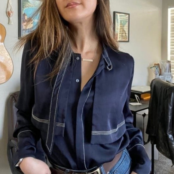 Navy Blouse with Blue - Picture 1 of 5
